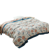 HKM-527379 Cotton Four-Layer Gauze Towel Blanket with Floral and Plant Design, Available in Multiple Sizes