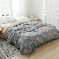 HKM-527379 Cotton Four-Layer Gauze Towel Blanket with Floral and Plant Design, Available in Multiple Sizes