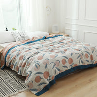 HKM-527379 Cotton Four-Layer Gauze Towel Blanket with Floral and Plant Design, Available in Multiple Sizes