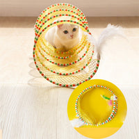 HKM-527379 Foldable Cat Tunnel with Steel Wire, Elastic Mesh, and Feather - Available in Blue and Yellow, 65cm Long
