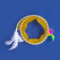 HKM-527379 Foldable Cat Tunnel with Steel Wire, Elastic Mesh, and Feather - Available in Blue and Yellow, 65cm Long