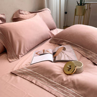 HKM-527379 Pure Cotton 4-Piece Embroidered Quilt Cover Set in Solid Colors, Modern Design for 1.8m Bed
