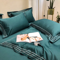 HKM-527379 Pure Cotton 4-Piece Embroidered Quilt Cover Set in Solid Colors, Modern Design for 1.8m Bed