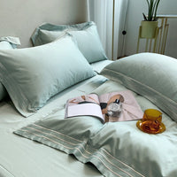 HKM-527379 Pure Cotton 4-Piece Embroidered Quilt Cover Set in Solid Colors, Modern Design for 1.8m Bed