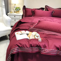 HKM-527379 Pure Cotton 4-Piece Embroidered Quilt Cover Set in Solid Colors, Modern Design for 1.8m Bed