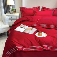 HKM-527379 Pure Cotton 4-Piece Embroidered Quilt Cover Set in Solid Colors, Modern Design for 1.8m Bed