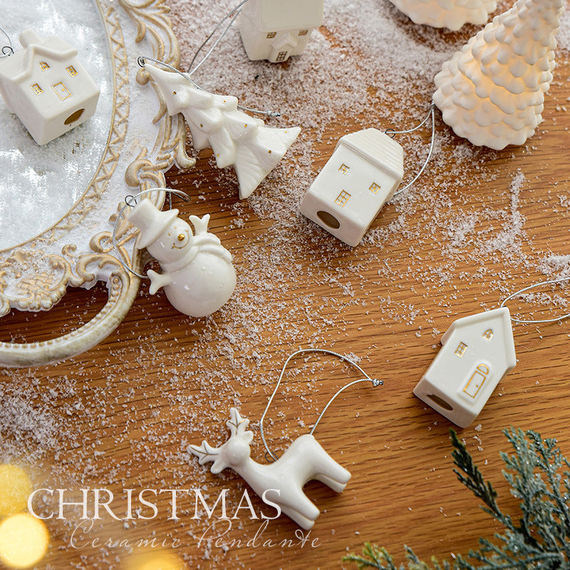 HKM-527507 Ceramic Mini House Christmas Tree Pendant Collection - Various Designs and Weights