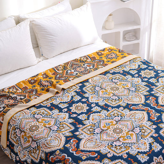 HKM-527699 Cotton Floral Multi-Layer Gauze Blanket Set - 150x200cm & 200x230cm Options