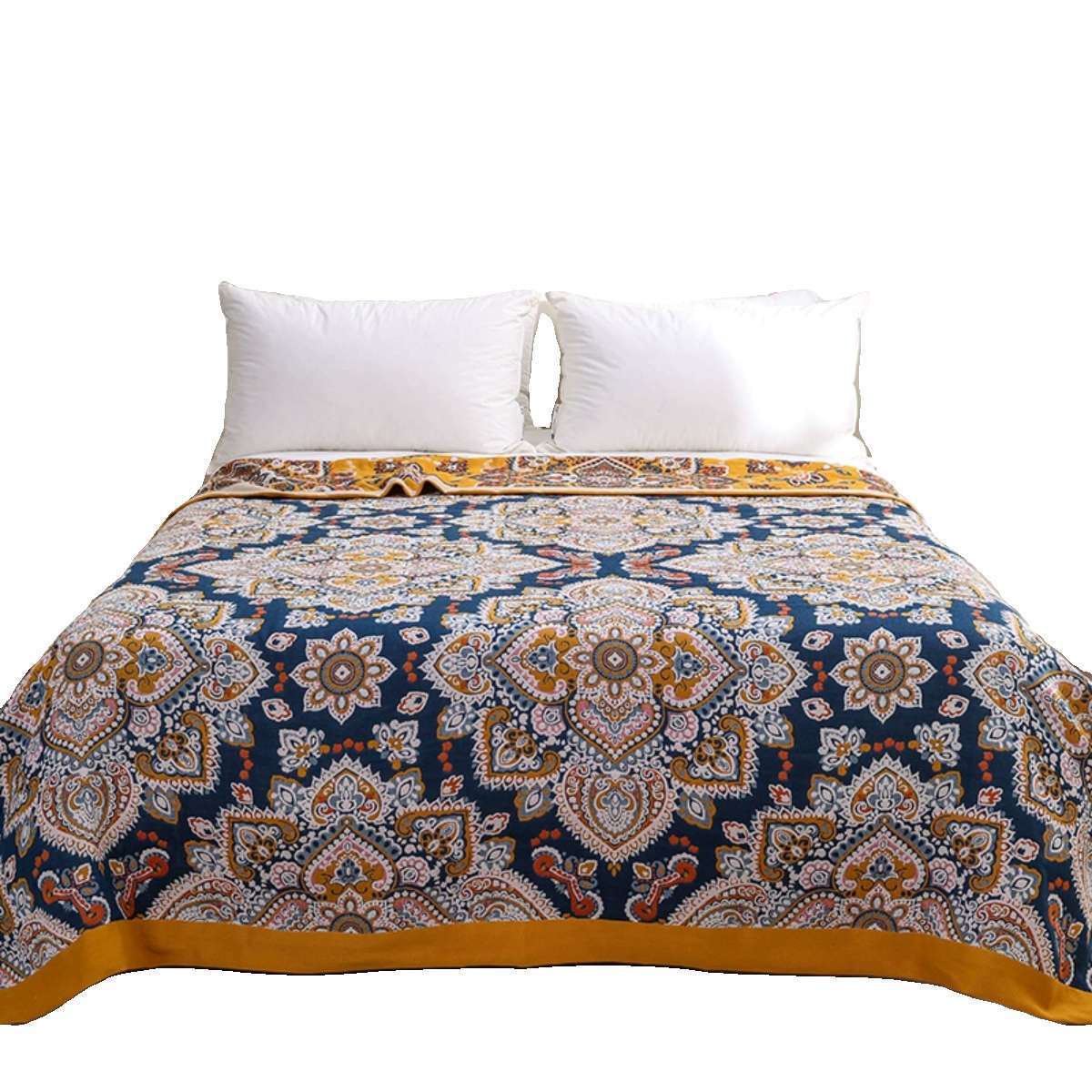 HKM-527699 Cotton Floral Multi-Layer Gauze Blanket Set - 150x200cm & 200x230cm Options