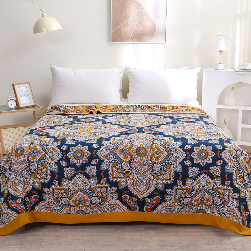HKM-527699 Cotton Floral Multi-Layer Gauze Blanket Set - 150x200cm & 200x230cm Options