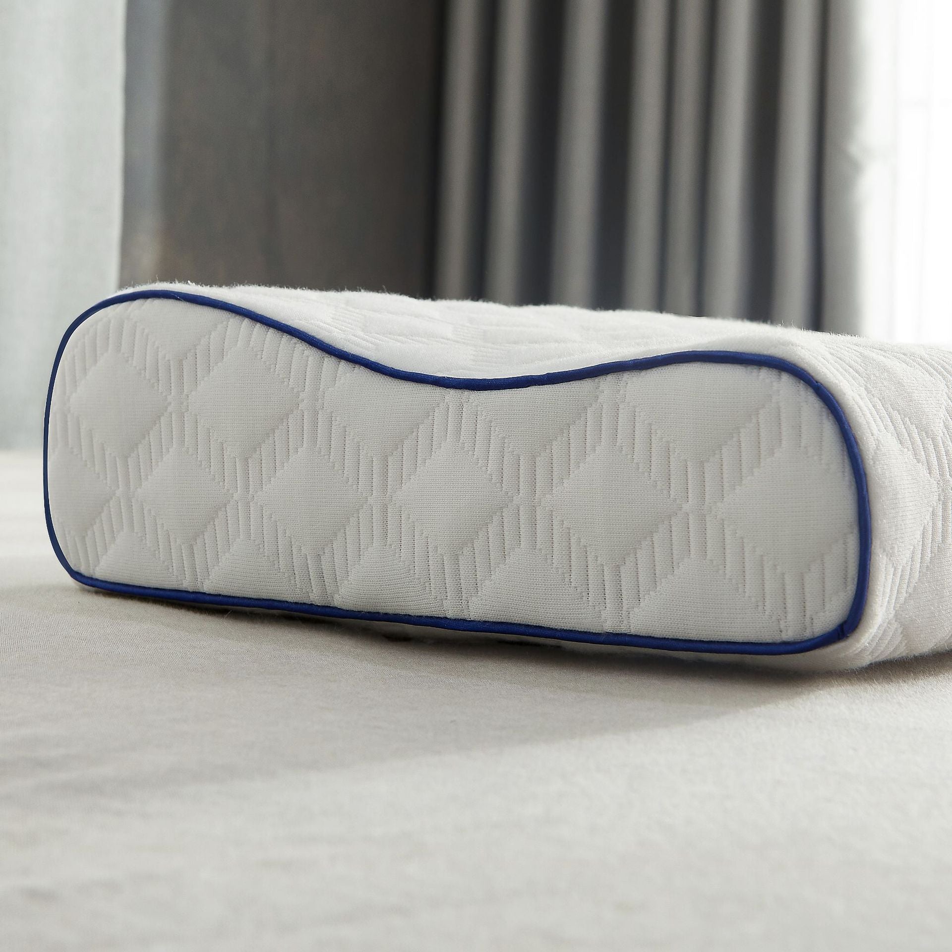 HKM-527827 Natural Latex Cervical Neck Support Pillow - Available in Water Ripple and Diamond Plaid, Multiple Sizes