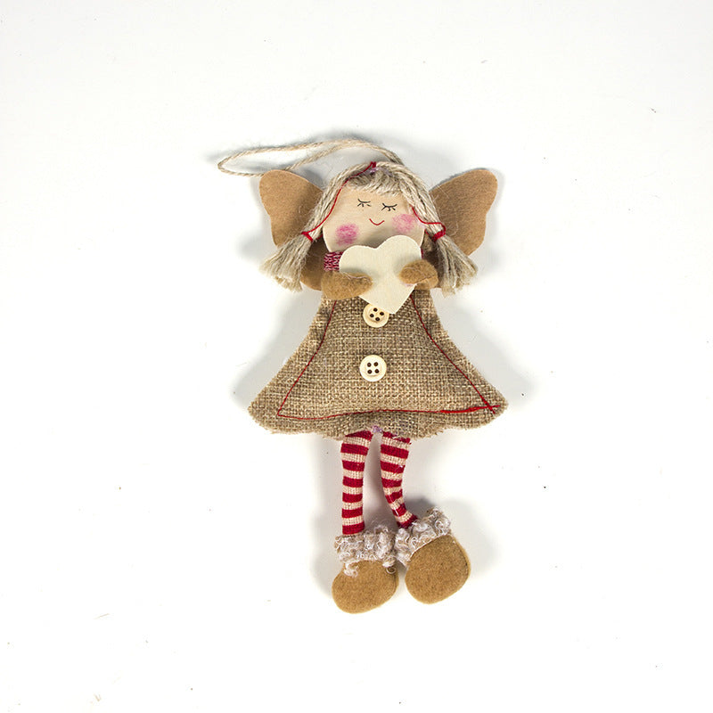 HKM-527827 Smiling Angel Doll Pendant - Fabric and Wood Christmas Ornament