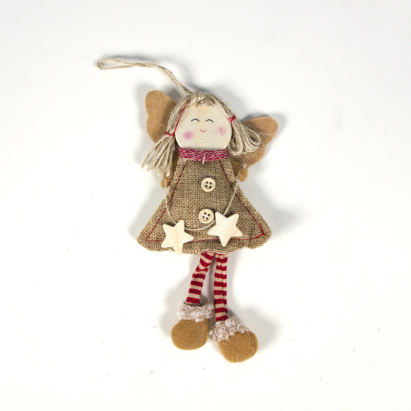 HKM-527827 Smiling Angel Doll Pendant - Fabric and Wood Christmas Ornament