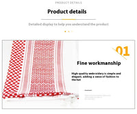 HKM-527955 Men's Qatar Headscarf and Headband Set in Red, White, and Black – Polyester, Letter Pattern for Sun Protection and Outdoor Use