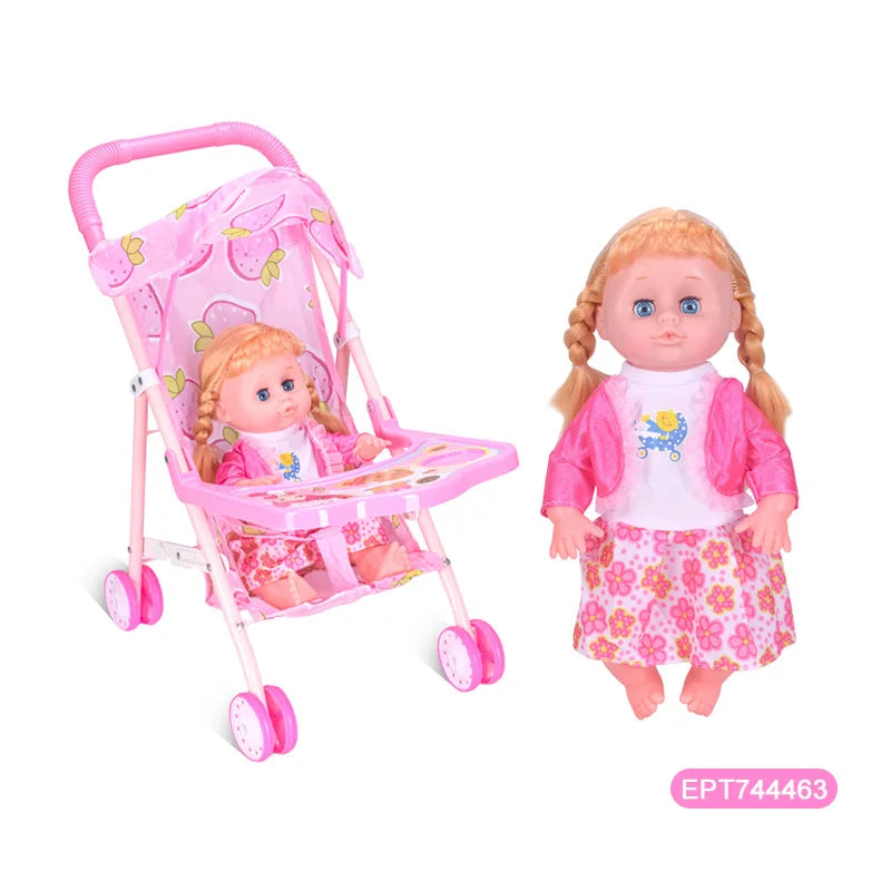 HKM-528339 14 Inch Reborn Baby Doll with Stroller for Girls Ages 2 to 7, ABS Plastic, Realistic Fashion Toy