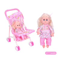HKM-528339 14 Inch Reborn Baby Doll with Stroller for Girls Ages 2 to 7, ABS Plastic, Realistic Fashion Toy