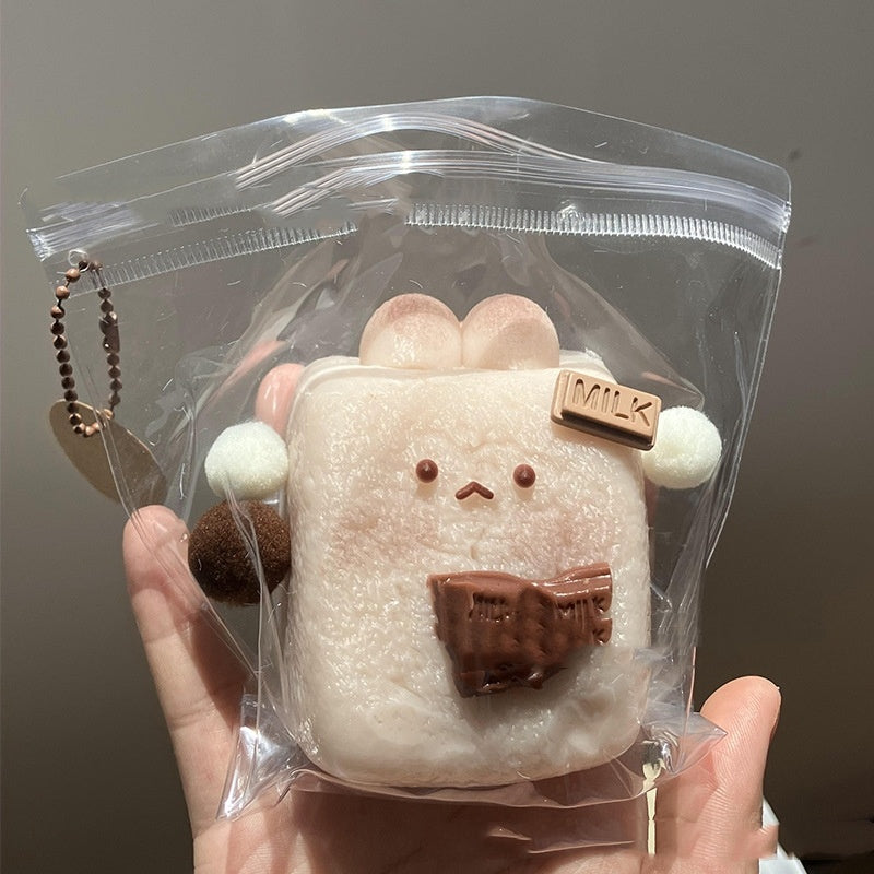 HKM-528531 Silicone Rabbit Rice Cake Squeeze Toy – Handmade Chocolate & Poached Egg Color Options