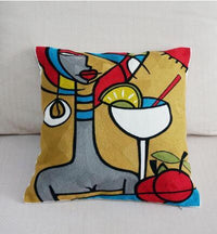 HKM-528915 Cotton and Linen 45x45cm Embroidered Cushion Cover
