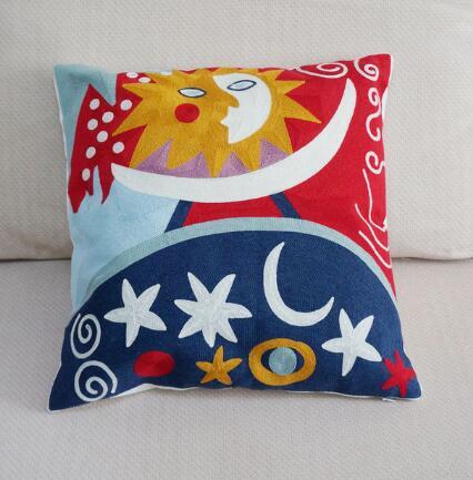 HKM-528915 Cotton and Linen 45x45cm Embroidered Cushion Cover