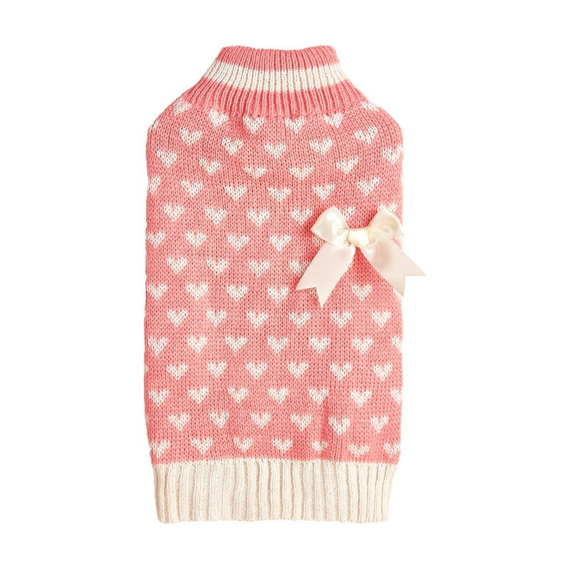 HKM-529427 Heart and Bow Design Acrylic Dog Sweater in Red and Pink for Stylish Pets