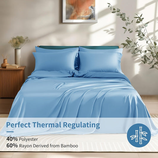 KTX-529491 6-Piece Bamboo Rayon Bed Sheet Set in Multiple Colors and Sizes