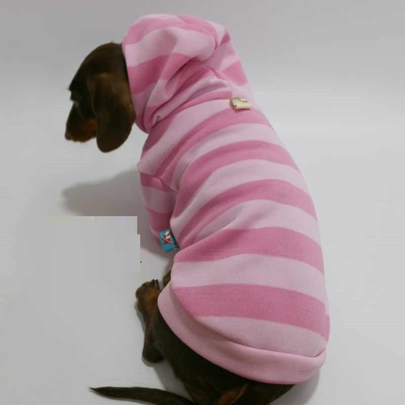 HKM-529491 Cozy Pink Striped Hooded Sweater for Pets - Autumn and Winter Wear