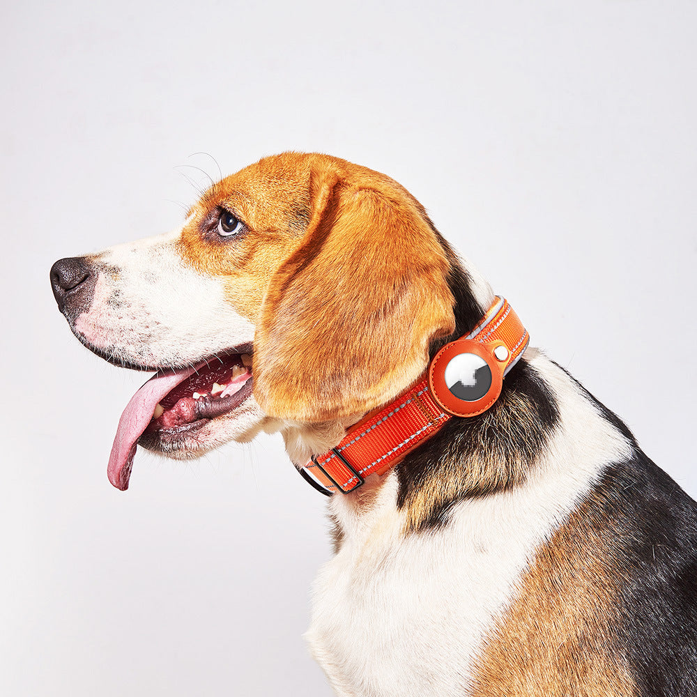 HKM-529683 Airtag-Compatible Leather Dog and Cat Traction Collar with Nylon Material for Location Tracking