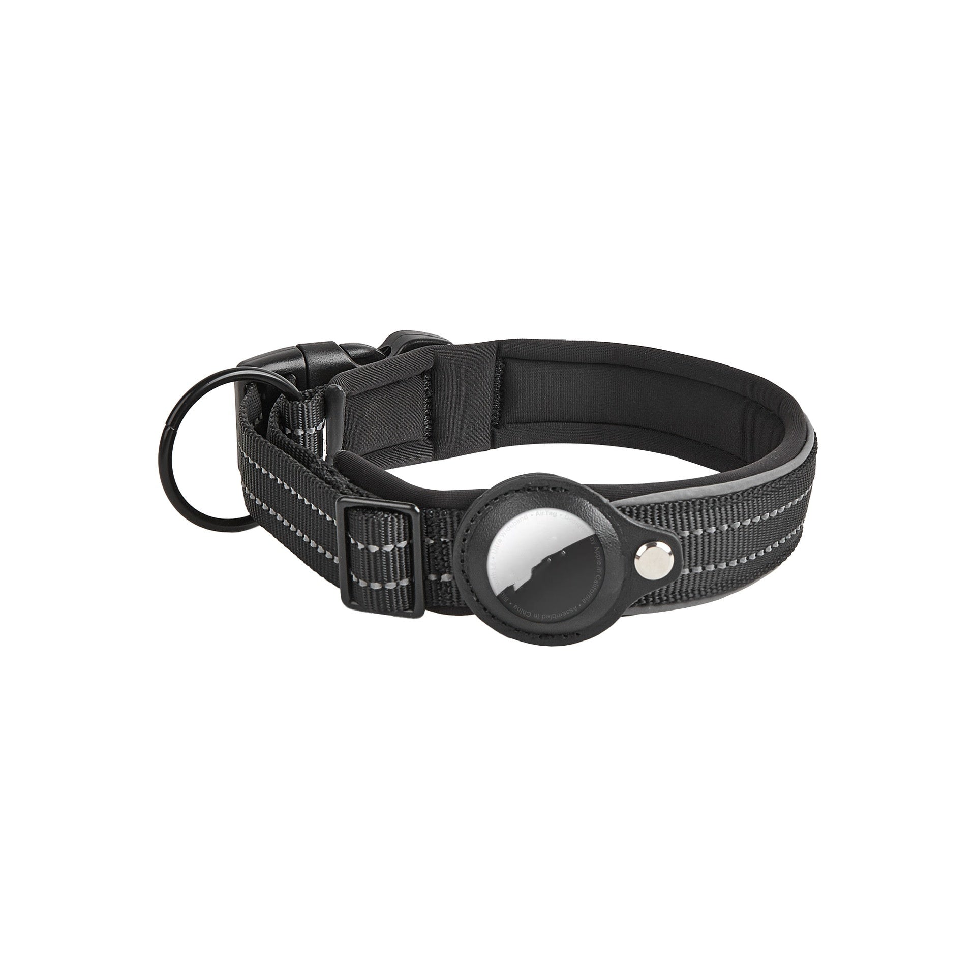 HKM-529683 Airtag-Compatible Leather Dog and Cat Traction Collar with Nylon Material for Location Tracking