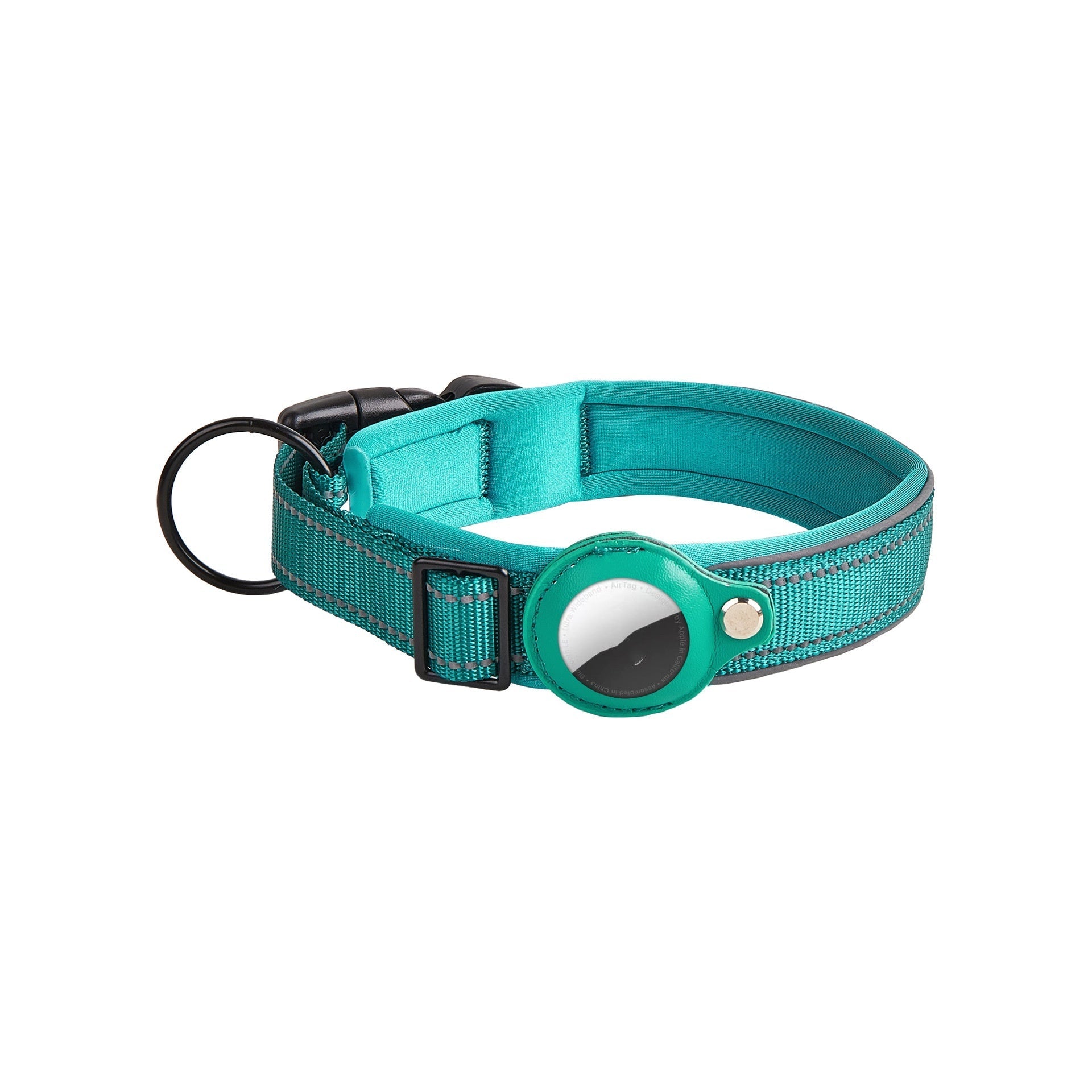 HKM-529683 Airtag-Compatible Leather Dog and Cat Traction Collar with Nylon Material for Location Tracking