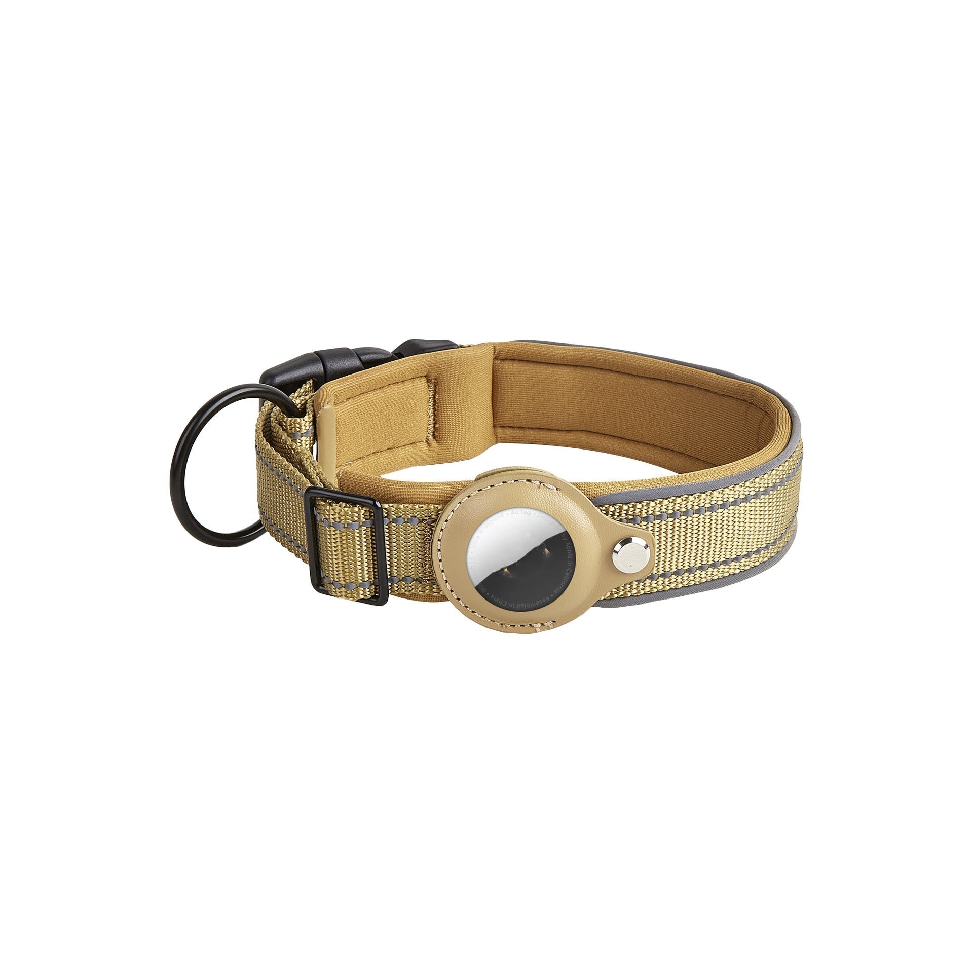 HKM-529683 Airtag-Compatible Leather Dog and Cat Traction Collar with Nylon Material for Location Tracking