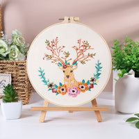 HKM-529683 Handmade Embroidery Material Package featuring Squirrel, Owl, Fox, Cat, and Elk Designs with Cotton Fabric