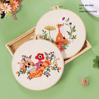 HKM-529683 Handmade Embroidery Material Package featuring Squirrel, Owl, Fox, Cat, and Elk Designs with Cotton Fabric