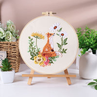 HKM-529683 Handmade Embroidery Material Package featuring Squirrel, Owl, Fox, Cat, and Elk Designs with Cotton Fabric