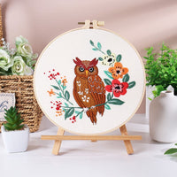 HKM-529683 Handmade Embroidery Material Package featuring Squirrel, Owl, Fox, Cat, and Elk Designs with Cotton Fabric