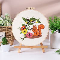 HKM-529683 Handmade Embroidery Material Package featuring Squirrel, Owl, Fox, Cat, and Elk Designs with Cotton Fabric