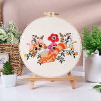 HKM-529683 Handmade Embroidery Material Package featuring Squirrel, Owl, Fox, Cat, and Elk Designs with Cotton Fabric