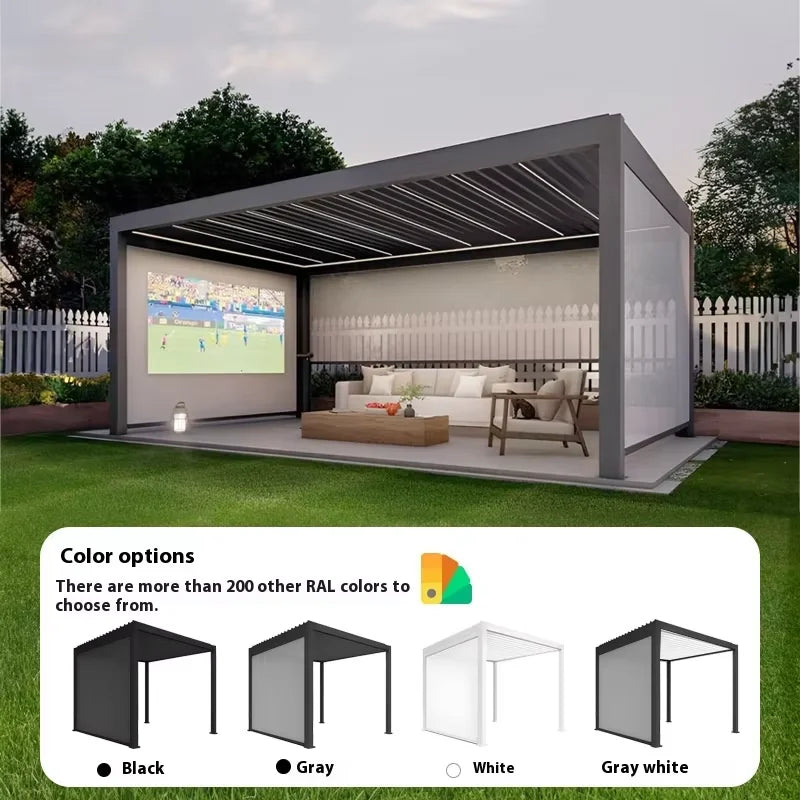 KTX-530195 Aluminium Motorized Outdoor Pergola with Adjustable Louvers for Sun and Rain Protection