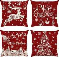 HKM-530515 Christmas Red Cartoon Pillow Cover 45x45cm Nordic Style Linen Set of 4