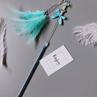 HKM-530515 Handmade Cowhide Cat Stick Toy in Blue, Pink, Purple, and Yellow