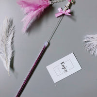 HKM-530515 Handmade Cowhide Cat Stick Toy in Blue, Pink, Purple, and Yellow
