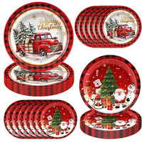 HKM-530643 Christmas Cartoon Themed Disposable Tissue Paper Plates - 10 Pack of 7-inch and 9-inch Trays