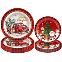 HKM-530643 Christmas Cartoon Themed Disposable Tissue Paper Plates - 10 Pack of 7-inch and 9-inch Trays