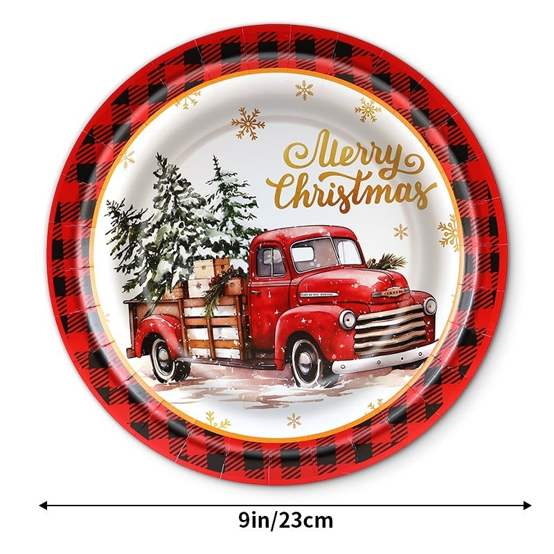 HKM-530643 Christmas Cartoon Themed Disposable Tissue Paper Plates - 10 Pack of 7-inch and 9-inch Trays