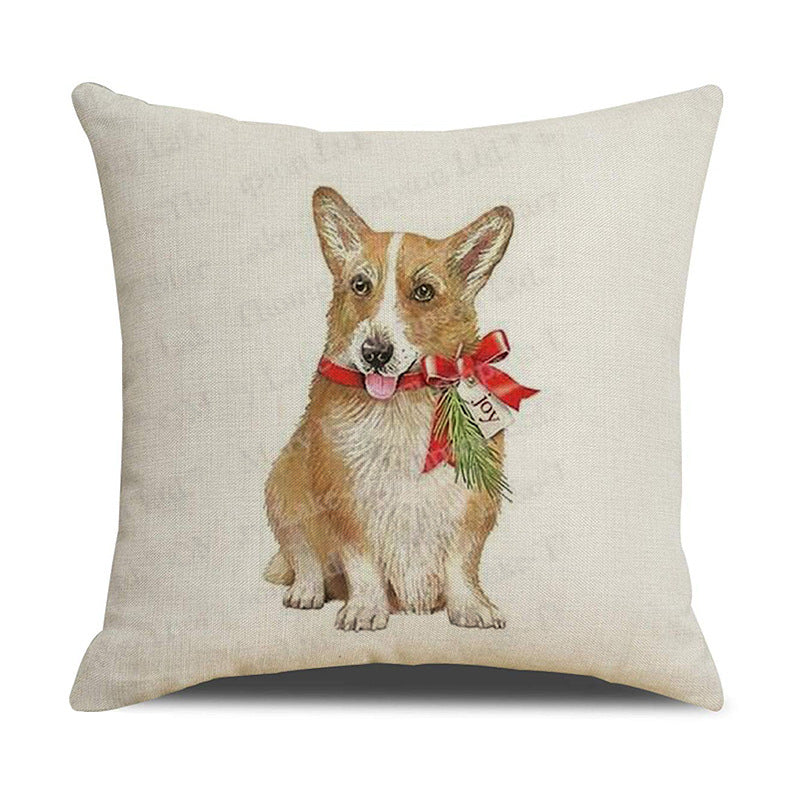 HKM-530643 Christmas White Cute Animal Printed Pillowcase 45x45cm Linen