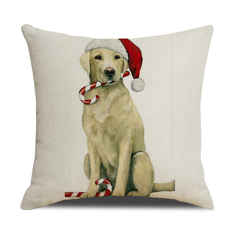 HKM-530643 Christmas White Cute Animal Printed Pillowcase 45x45cm Linen