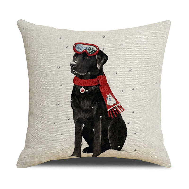 HKM-530643 Christmas White Cute Animal Printed Pillowcase 45x45cm Linen