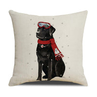 HKM-530643 Christmas White Cute Animal Printed Pillowcase 45x45cm Linen