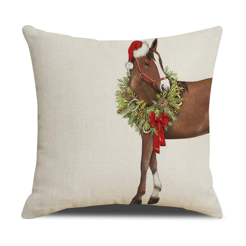 HKM-530643 Christmas White Cute Animal Printed Pillowcase 45x45cm Linen