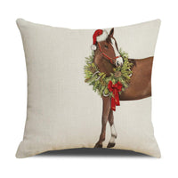 HKM-530643 Christmas White Cute Animal Printed Pillowcase 45x45cm Linen