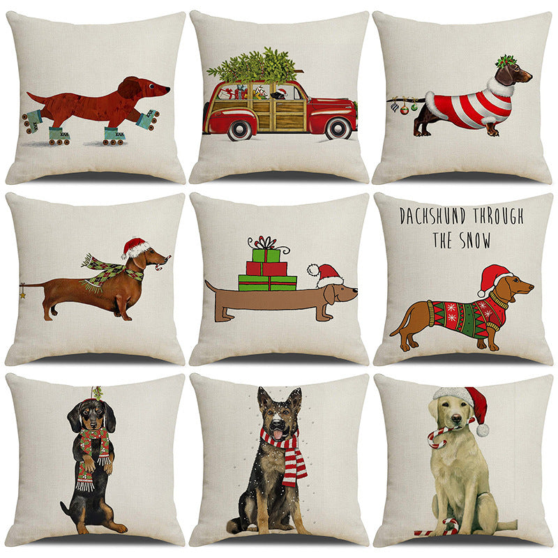 HKM-530643 Christmas White Cute Animal Printed Pillowcase 45x45cm Linen